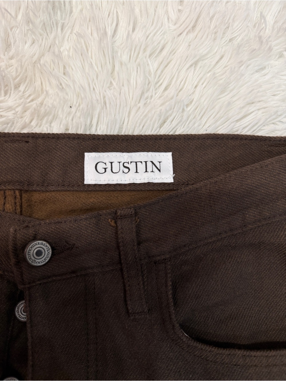 Gustin Linen Blend Button Fly Brown Pants - Picture 3 of 6